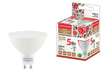 TDM Лампа светодиодная PAR16 5 Вт, 230 В, 3000 К, GU10 Народная SQ0340-1658