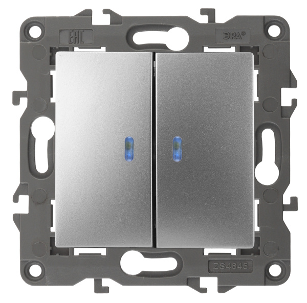 ЭРА 14-1105-03 Elegance Алюминий Выключатель 2-кл с подсветкой