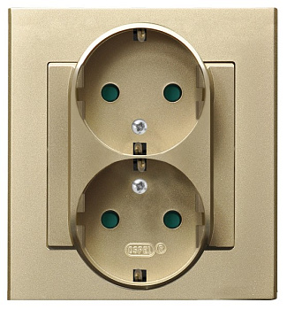 Ospel Sonata Шампанский золотой Розетка 2-я с/з Schuko со шторками, с рамкой GP-2RSP/39