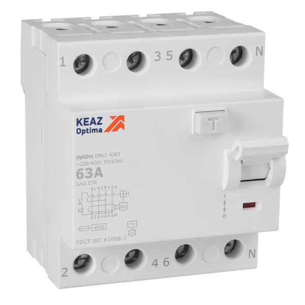 КЭАЗ OptiDin DM63-4263-AC-4,5-УХЛ4 (4P, 63, 30mA)