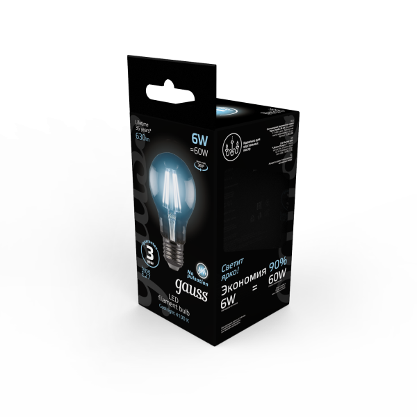 Купить Gauss Лампа Filament А60 6W 630lm 4100К Е27 LED 102802206