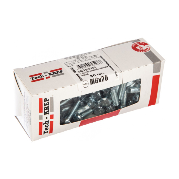 Tech-Krep Болт DIN933 с шестигранной головкой оцинк. М6х20 (80 шт) - коробка с ок. Tech-Kr 105201