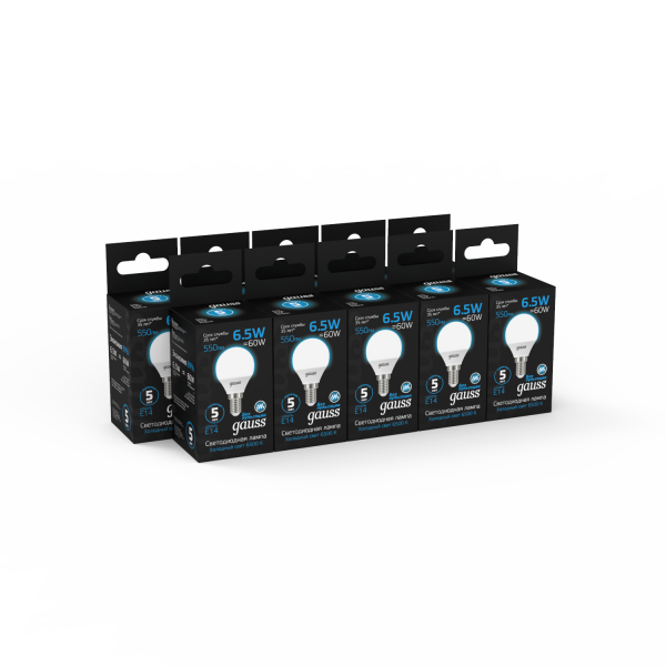 Купить Gauss Лампа Шар 6.5W 550lm 6500K E14 LED 1/10/100 105101307