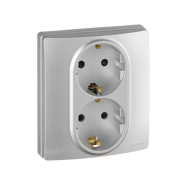 Купить Legrand Etika Алюминий Розетка 2-ая с/з со шторками, автоматические клеммы 672433