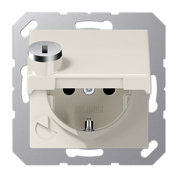 JUNG SCHUKO-розетка  с крышкой и замком, слоновая кость AS1520BFKLSL