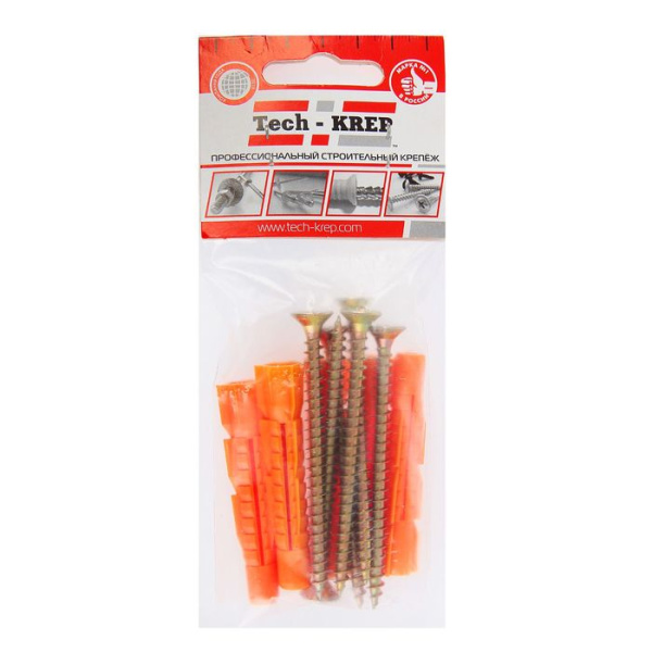 Купить Tech-Krep Саморез ШУж 6,0х80 пот. гол. + дюбель унив 10х61 (6 шт) - пакет 112942