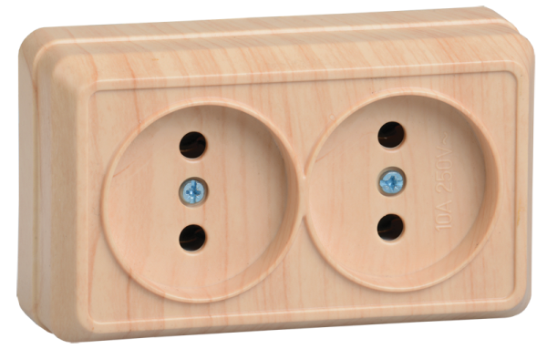 Купить IEK OKTAVA РС22-2-ОС Розетка 2местн. без з/к 10А откр.уст. (сосна)