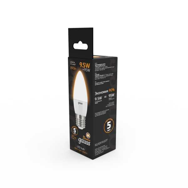 Купить Gauss Лампа Свеча 9.5W 890lm 3000К E27 LED 103102110