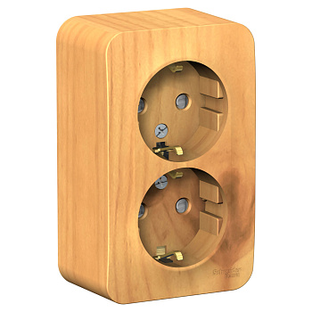 Systeme Electric Blanca наруж Ясень Розетка 2-ая с/з со шторками 16А, 250В, изолир. пластина