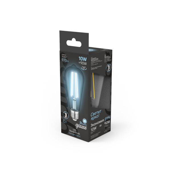 Купить Gauss Лампа Filament ST64 10W 970lm 4100К Е27 LED 1/10/40 157802210