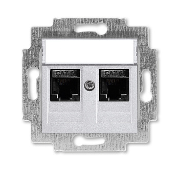 ABB EPJ Levit серебро / дымчатый чёрный Розетка компьютерная, 2хRJ45 кат,6, серебро 2CHH296118A6070