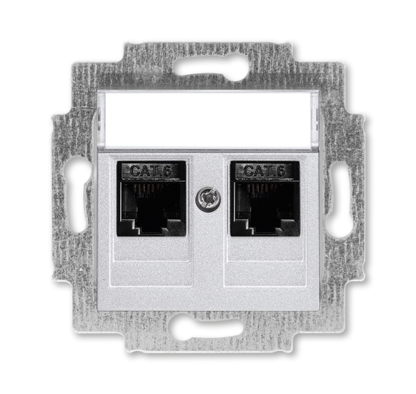 ABB EPJ Levit серебро / дымчатый чёрный Розетка компьютерная, 2хRJ45 кат,6, серебро 2CHH296118A6070