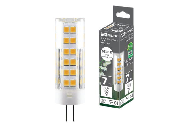TDM Лампа светодиодная G4-7 Вт-230 В-6500 К, SMD, 18,5x57 мм SQ0340-0221