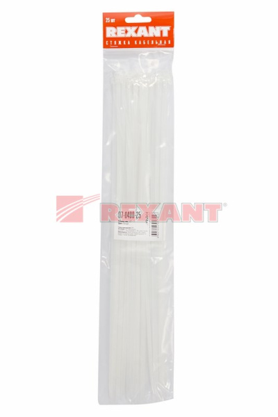 Купить Хомут nylon 400 x 4,8 мм 25шт белый Rexant 07-0400-25
