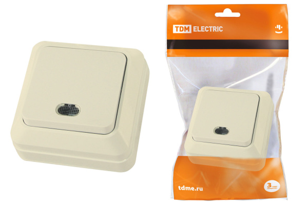 TDM Выключатель 1-кл. открытой установки с подсветкой IP20 10А, сл. кость "Ладога" SQ1801-0010