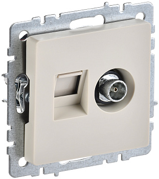 IEK BRITE BASE Бежевый Розетка двойная TV+RJ45 кат.5E РТВ/РК12-БрКр