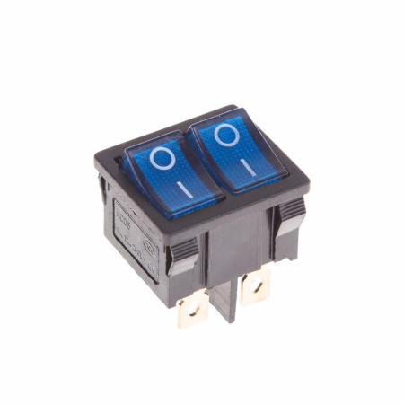 Выключатель клавишный 250V 6А (6с) ON-OFF синий с подсветкой ДВОЙНОЙ Mini Rexant 36-2161