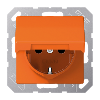 JUNG Штепсельная розетка SCHUKO 16A 250V~ с крышкой и защитой от детей оранжевая AS1520BFKIKLO