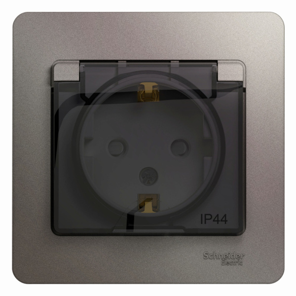 Systeme Electric Glossa Платина Розетка с/з со шторками с крышкой IP44 (в сборе)