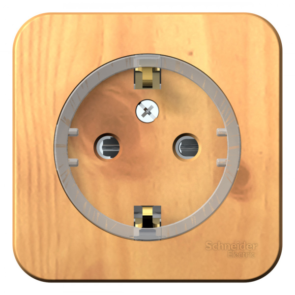 Systeme Electric Blanca наруж Ясень Розетка с/з со шторками, (тонкая), 16А, 250В