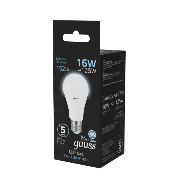 Купить Gauss Лампа A60 16W 1520lm 4100K E27 LED 102502216