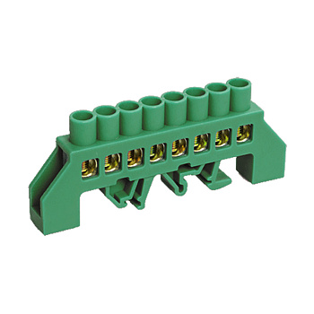 Шина PE «земля» в комбинированном зеленом изоляторе на DIN-рейку 6x9 мм 8 групп Rexant 11-2307