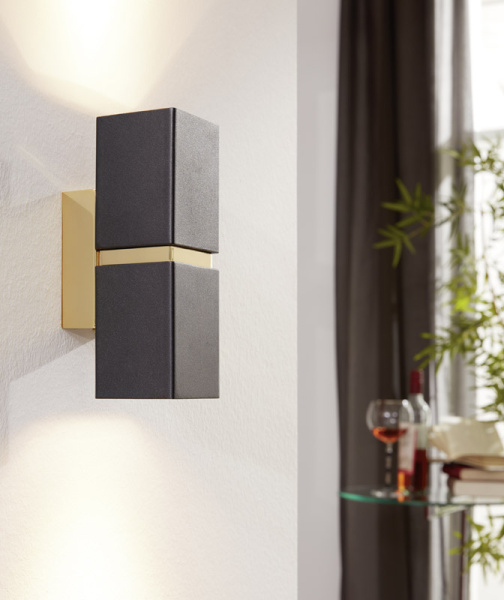 Купить Eglo Бра LED PASSA, 2х3,3W(GU10), L55, H170, сталь, черный, золотой 95373