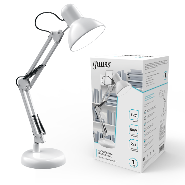 Купить Gauss Светильник настольный модель GTL002 60W 220-240V E27 белый струбцина и основание 1/12 GT0021