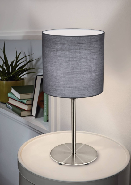 Купить Eglo Лампа настольная PASTERI, 1х60W (E27), Ø180, H400, никель матовый/текстиль, cерый 31596