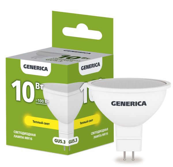 IEK GENERICA Лампа LED MR16 софит 10Вт 230В 3000К GU5.3 LL-MR16-10-230-30-GU5-G