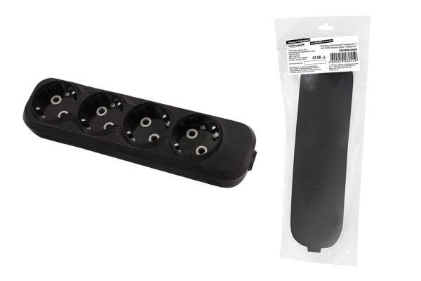 TDM Колодка розеточная 4 гнезда 2П+3 16А 250В черная серии "Народная" SQ1806-0429