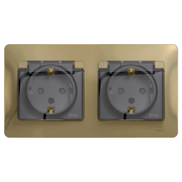 Купить Systeme Electric Glossa Титан Розетка 2-ая с/з, со шторками, в сборе, IP44