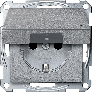 SE Merten SM Алюминий Розетка с/з с защитными шторками с крышкой,с упл.кольц,IP44,безвинт. зажим MTN2314-0460