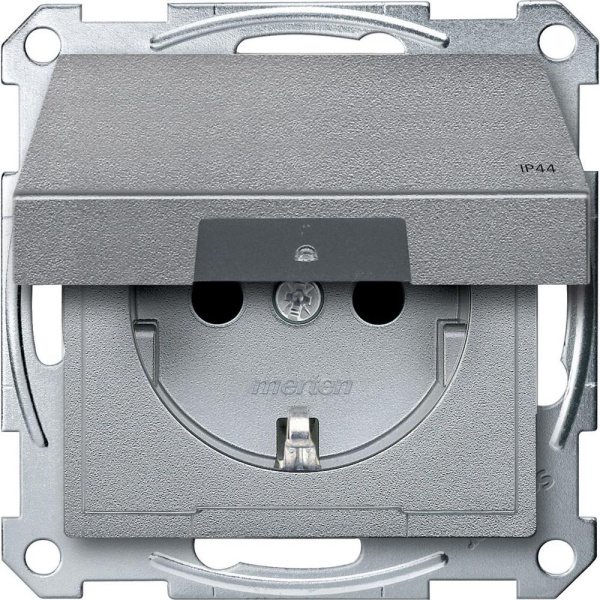 SE Merten SM Алюминий Розетка с/з с защитными шторками с крышкой,с упл.кольц,IP44,безвинт. зажим MTN2314-0460