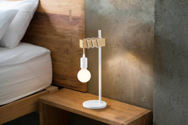 Купить Eglo 33163 Настольная лампа TOWNSHEND, 1х10W (E27), L175, B155, H500, сталь, белый/дерево, коричневый