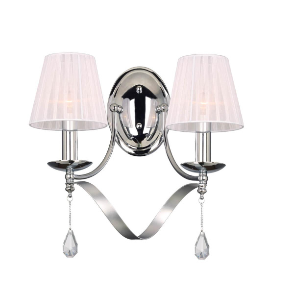 Favourite настенный светильник каркас цвета серебряный с хромом, плафоны из белой ткани, декоративные элементы из прозрачного хрусталя 2597-2W