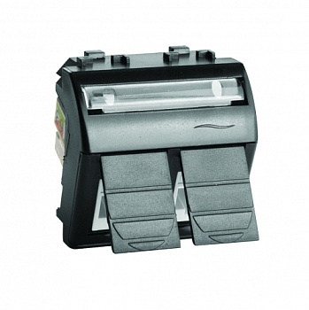 DKC Компьютерная розетка двойная RJ45 кат.5e, Brava, черная, 2мод