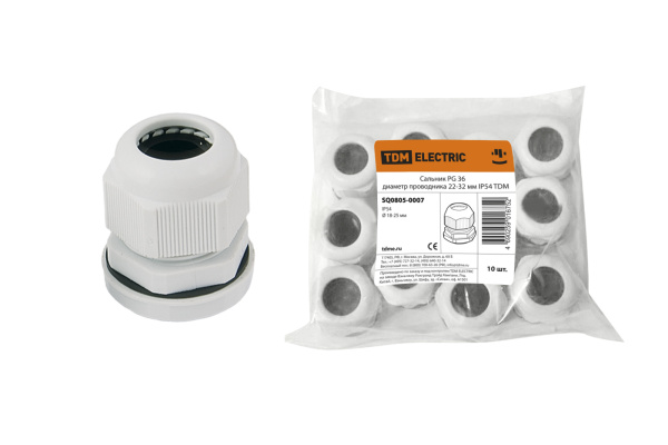 TDM Сальник PG 36 диаметр проводника 22-32мм IP54 SQ0805-0007