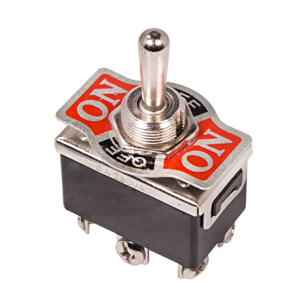 Тумблер 250V 10А (6c) ON-OFF-(ON) двухполюсный Rexant 36-4171