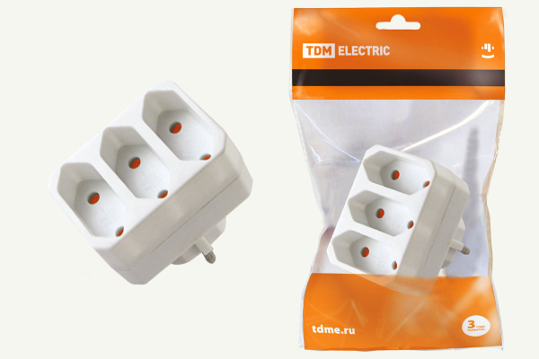 TDM Блок на 3 гнезда 2П 2,5 А 250 B под плоскую вилку белый SQ1806-0205
