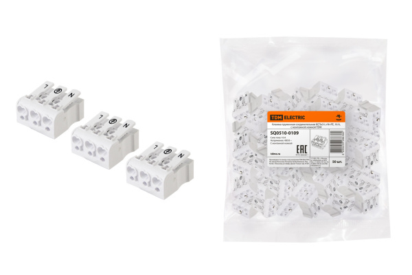 TDM Клемма пружинная соединительная КСПн3-L+N+PE, 16 A, с монтажной ножкой SQ0510-0109