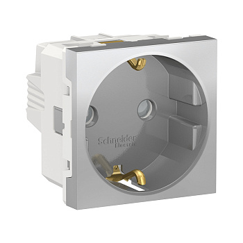 SE Unica Modular Алюминий Розетка с/з со шторками, винт. зажим, 16А, 250В, 2 модуля NU303730