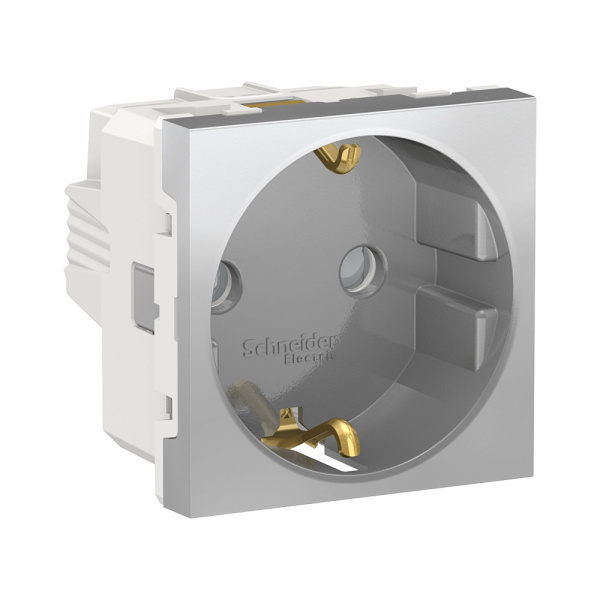 SE Unica Modular Алюминий Розетка с/з со шторками, винт. зажим, 16А, 250В, 2 модуля NU303730