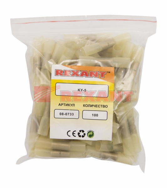 Купить СОЕДИНИТЕЛЬНАЯ ГИЛЬЗА изолированная термоусаживаемая L-52мм 4-6мм² (ГСИ-т 6.0 / ГСИ-т 6,0-4,0) желтый Rexant 08-0733