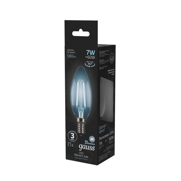 Купить Gauss Лампа Filament Свеча 7W 580lm 4100К Е14 LED 103801207