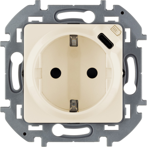 Legrand INSPIRIA Слоновая кость Розетка 2К+З немецкий стандарт 16А 250В со встроенным зарядным устройством USB C 1.5А 5В 673771