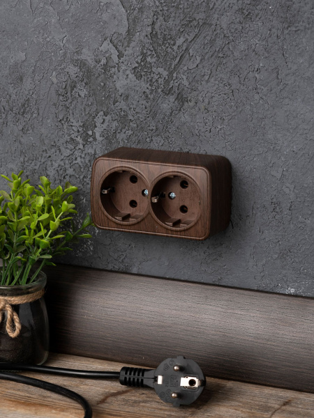 Купить EKF Basic Минск Темное дерево Розетка 2-ая, с/з, 16А, ОП