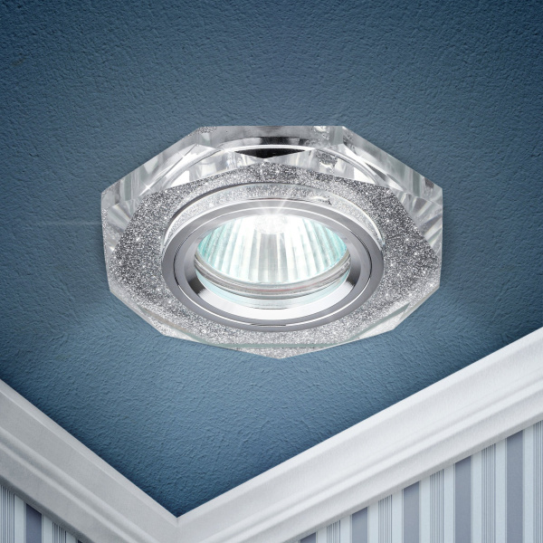 ЭРА DK5 СH/SL Зеркальный/хром Светильник декор стекло многогранник MR16,12V/220V, 50W, GU5,3