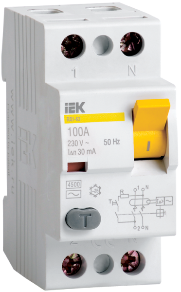 Купить IEK KARAT Выключатель дифференциальный УЗО ВД1-63 2Р 63А 30мА тип А