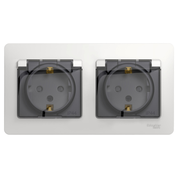 Купить Systeme Electric Glossa Бел Розетка 2-ая с/з, со шторками, в сборе, IP44